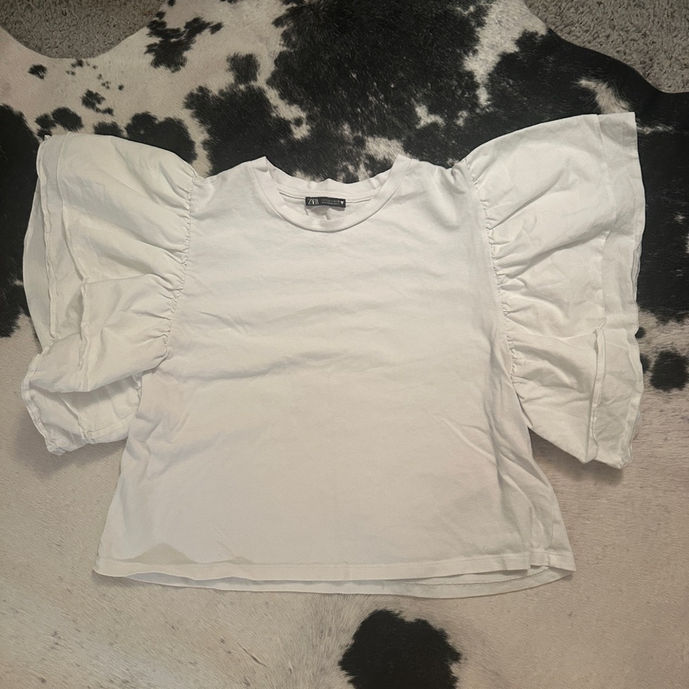 Zara White Puff Sleeve Blouse